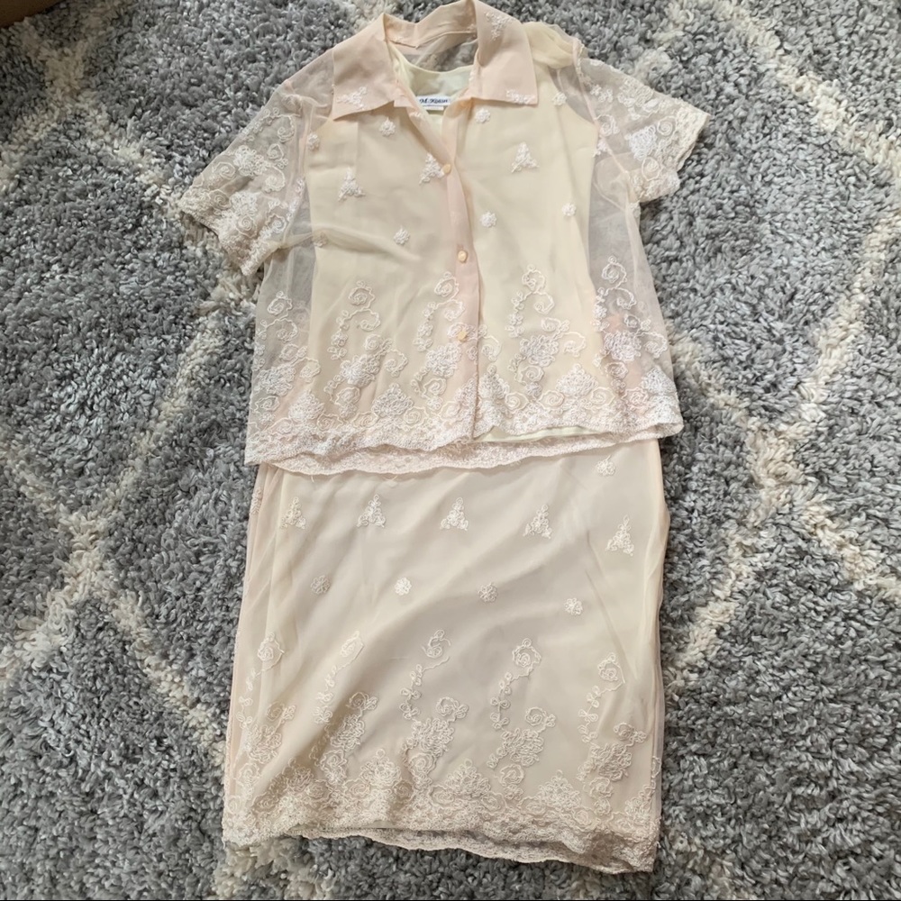 M. Kalan 3-Peice Vintage Mesh Lace Cream Set